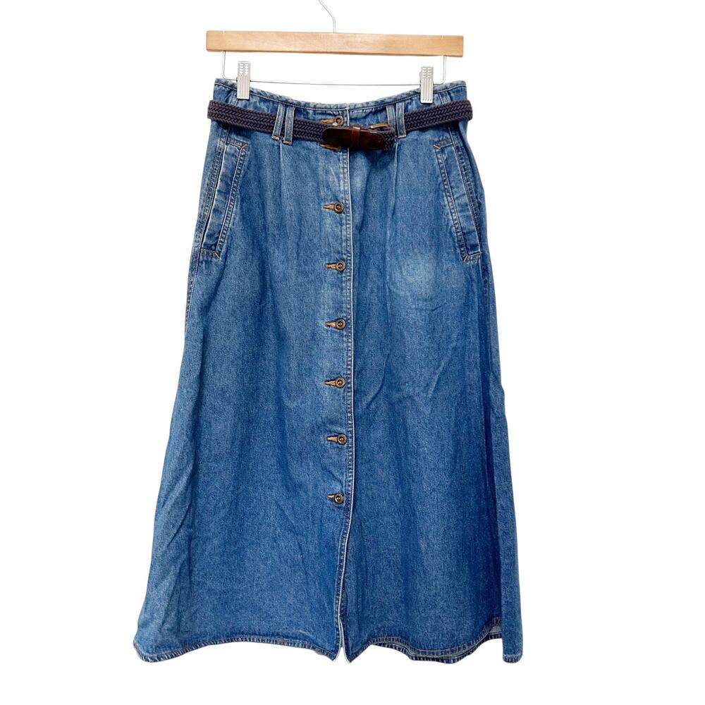 Alfred Dunner Denim Button Front Midi Skirt Sz 8P